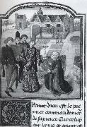 unknow artist, Guillbert de Lannoy presenting his book L-Instruction d-un jeune prince to Charles the Bold in a garden